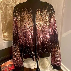 New With Tags Pink/Black Full Sequin Jacket with Zipper from Forever 21 Size 3X